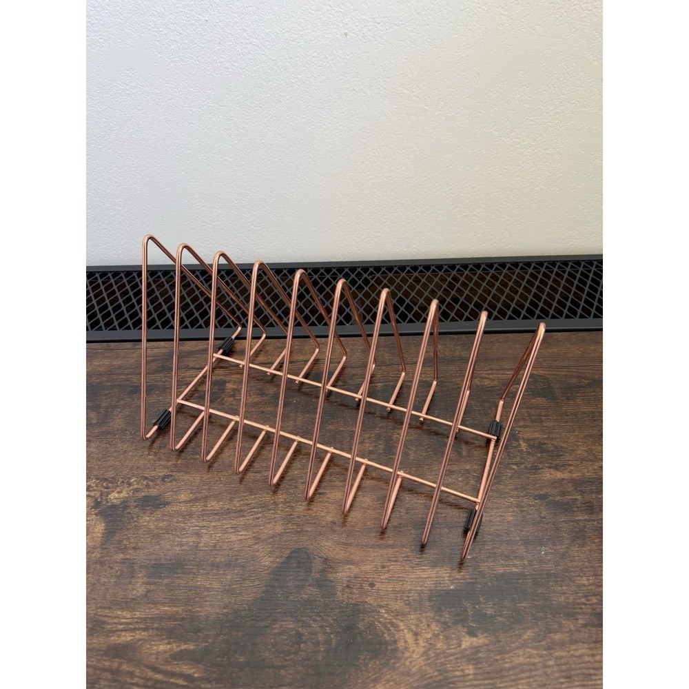 Expandable Metal File Organizer Copper Desktop Mail Holder Letter Rack EUC!